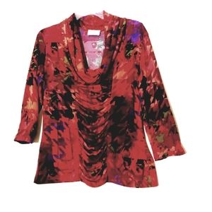 Jon Den Cowl Neck Ruched 3/4 Sleeves Top Size M